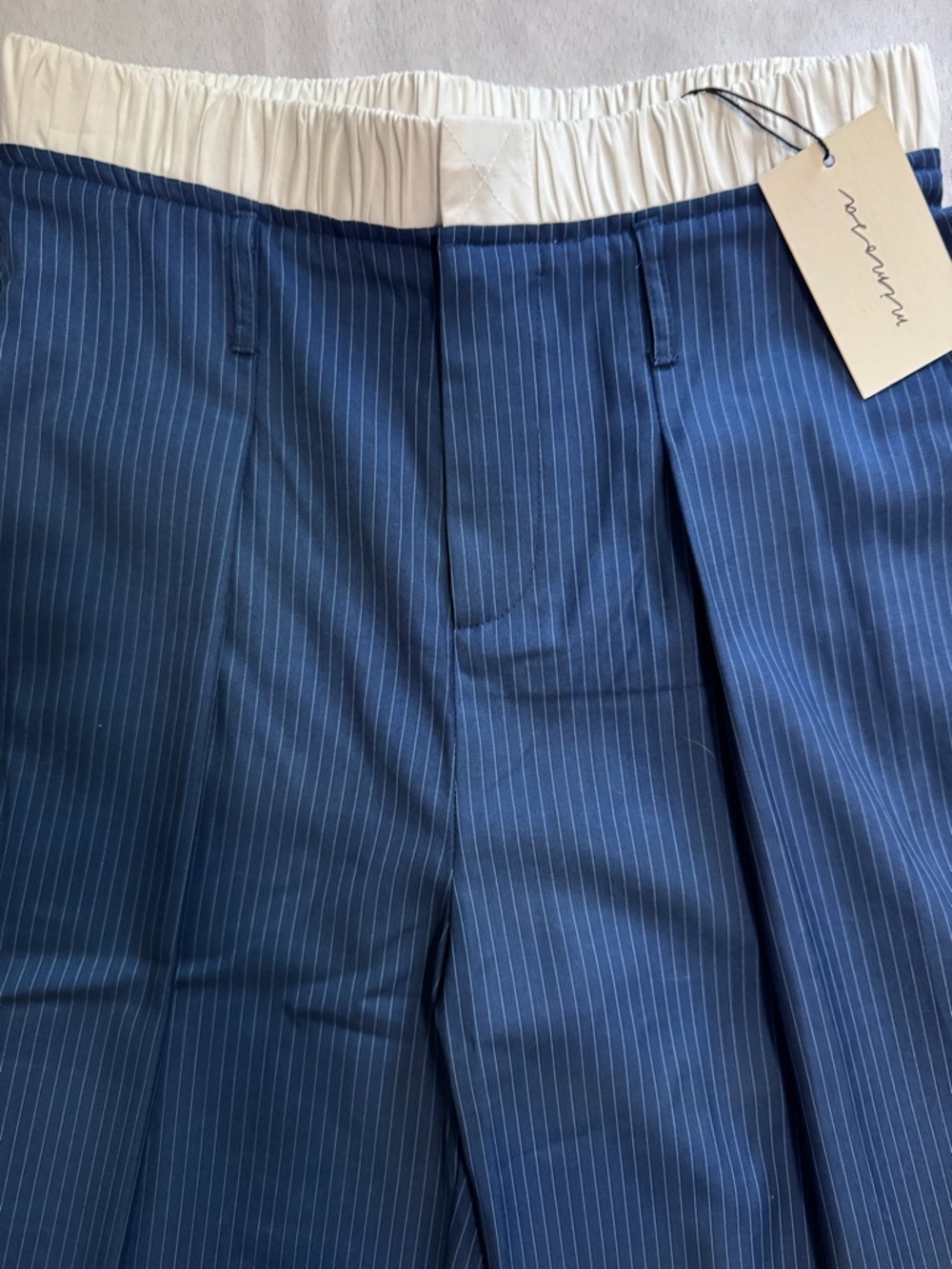 NWT Mimosa Blue Pinstripe Wide Leg Pants With Contrast Waistband - Picture 8 of 10
